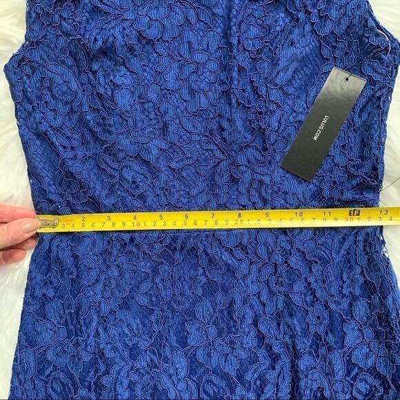 NWT Lulu’s Lace Overlay Royal Blue Dress Gown Size Small - Picture 7 of 10